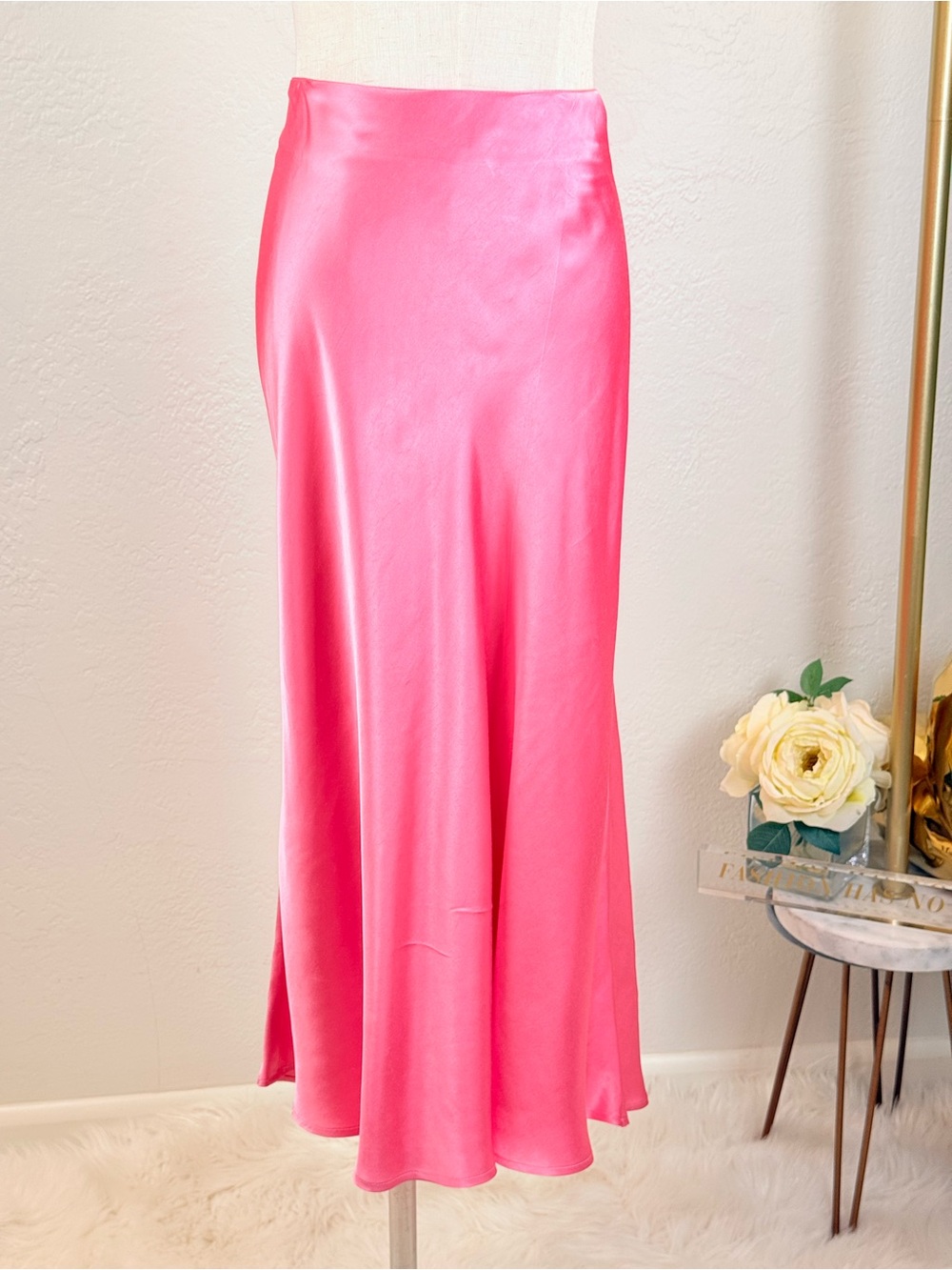 ZARA Barbiecore Pink Satin Midi Skirt Size XL (L) Luxe